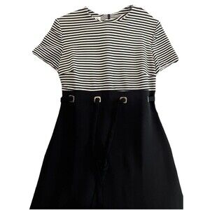 David Warren Women's Vintage Dress Black and White Striped Size 12 Short Sleeve